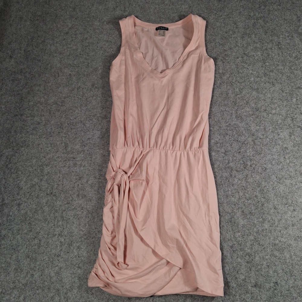 Venus Sleeveless Dress Womens XS Pink Side Tie Ruched V-Neck Faux Wrap Mini
